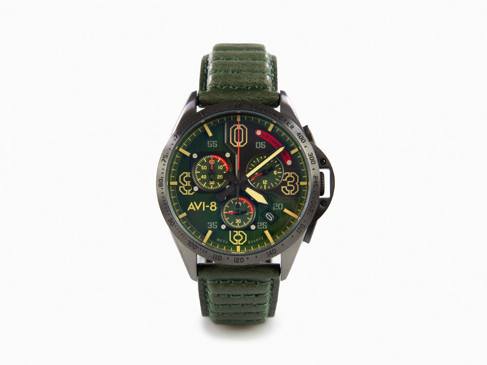 AVI-8 P-51 Mustang Blakeslee Chronograph Leaf Green Quartz Watch, AV-4077-05