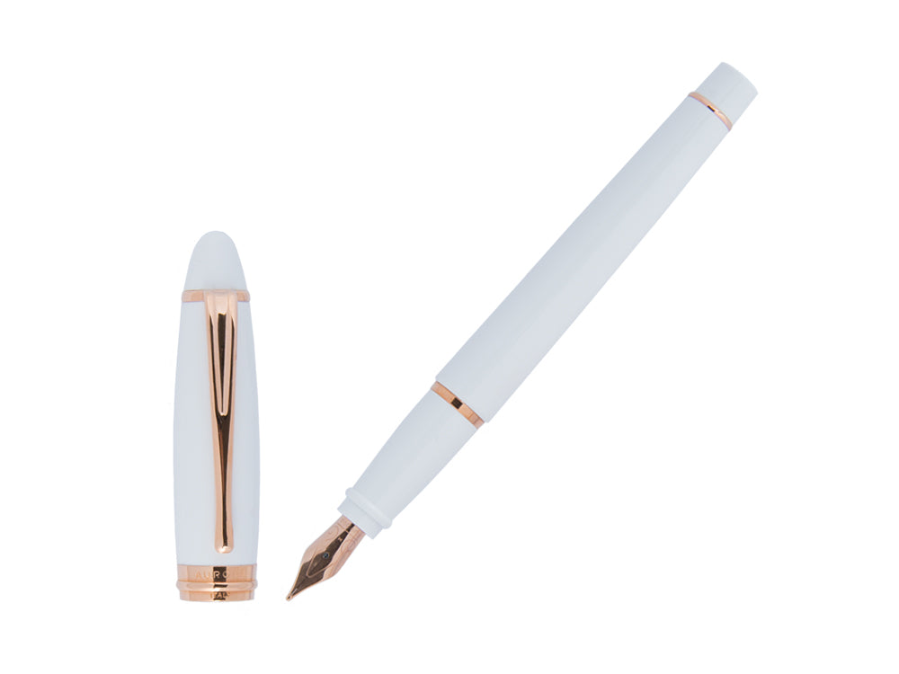 Aurora Ipsilon Winter Fountain Pen, Resin, White, Rose Gold, B11-PW