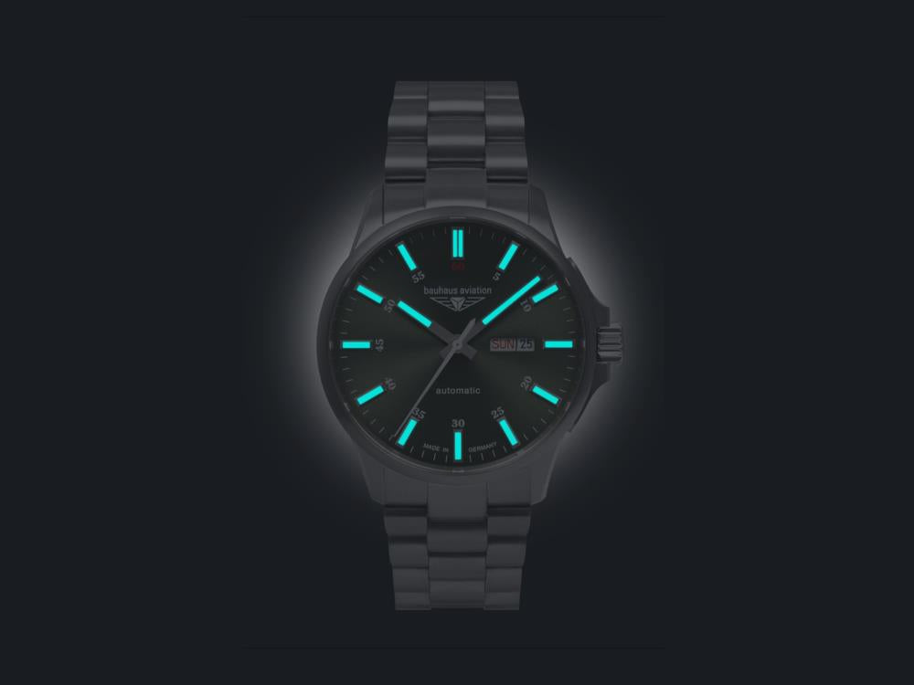 Bauhaus Aviation Automatic Watch, Titanium, Green, 42 mm, 8205, 2866M-4