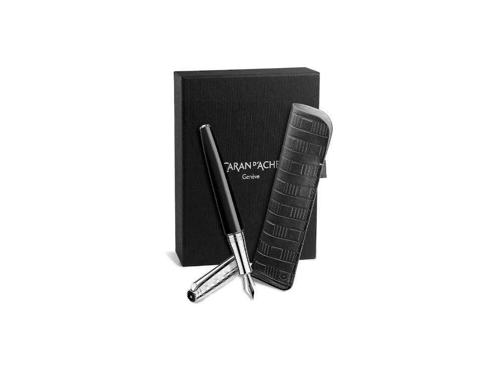 Caran d'Ache Léman Damier Fountain Pen & Black Leather Case,  4799.566