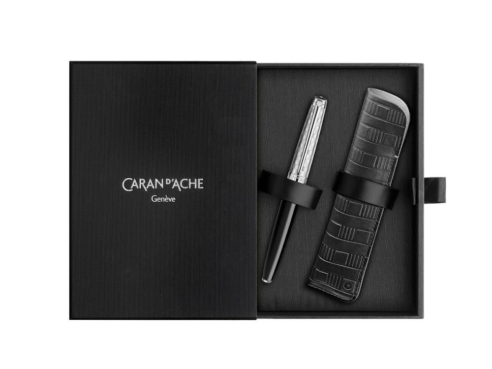 Caran d'Ache Léman Damier Fountain Pen & Black Leather Case,  4799.566
