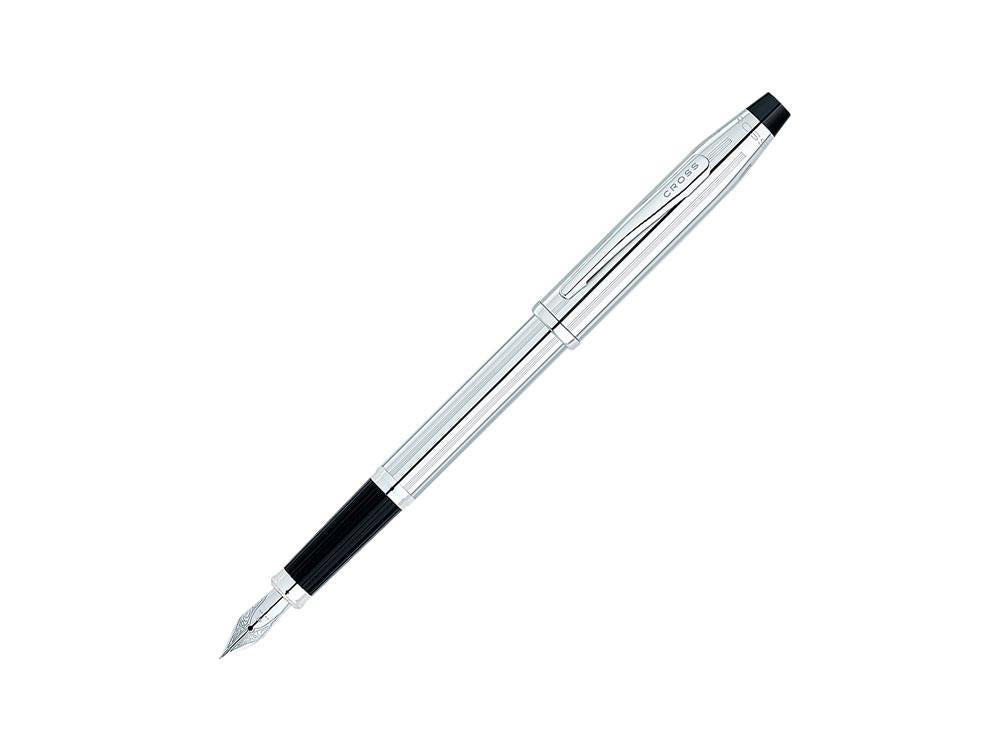 Cross Century II Fountain Pen, Chrome, Silver, Chrome Trim, Ribbed