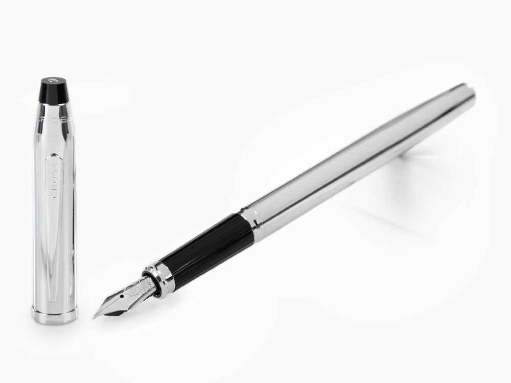 Cross Century II Fountain Pen, Chrome, Silver, Chrome Trim, Ribbed