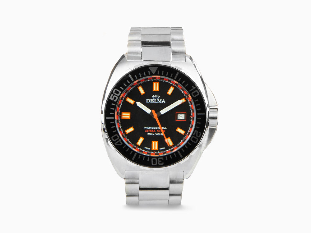 Delma Diver Shell Star Quartz Watch, Black, 44 mm, 20 atm, 41701.676.6.031