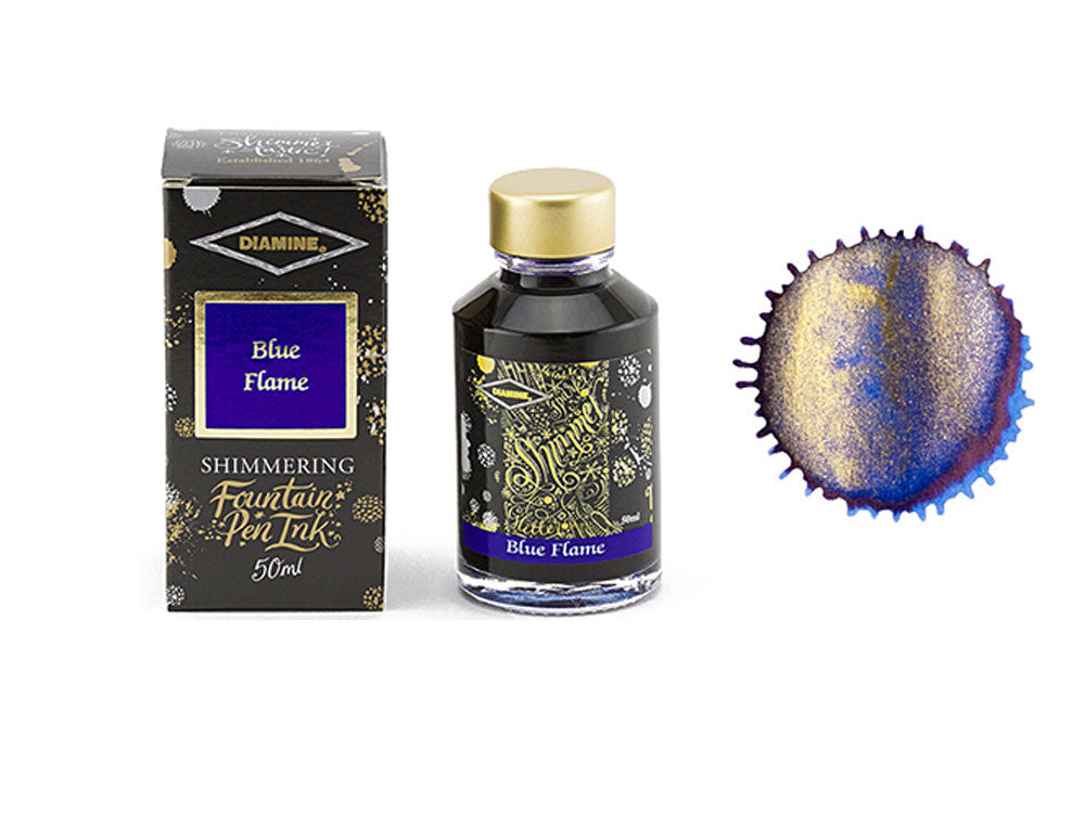 Diamine Shimmering Blue Flame Ink Bottle, 50ml, Crystal