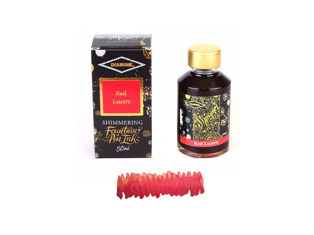 Diamine Shimmering Red Lustre Ink Bottle, 50ml, Crystal