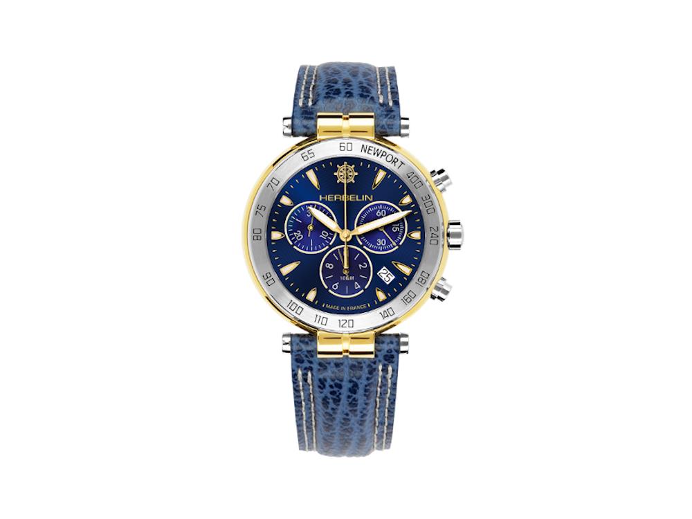 Herbelin Newport Quartz Watch, PVD Gold, Blue, 40 mm, Chronograph, 37654T35