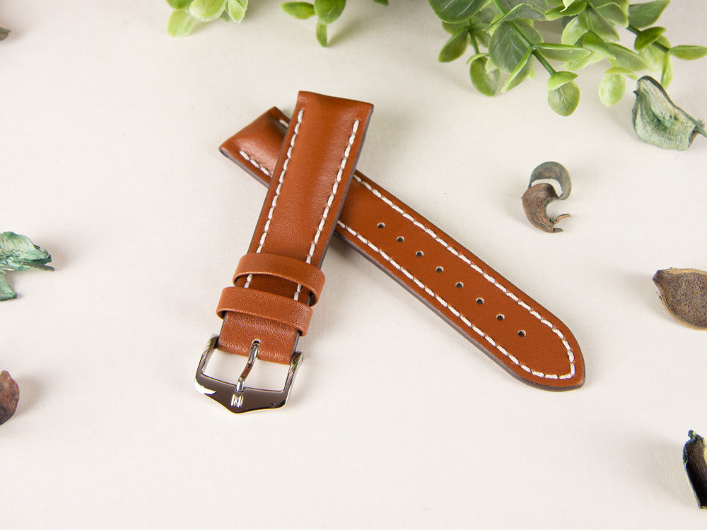 Hirsch Heavy Calf Calfskin Strap, Golden Brown, White, 22 mm, 01475070-2-22