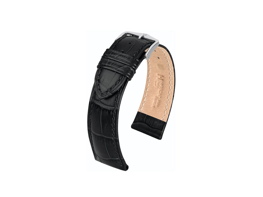 Hirsch Exotic embossed leather Strap, Leather, Black, 18 mm, 01028050-2-18