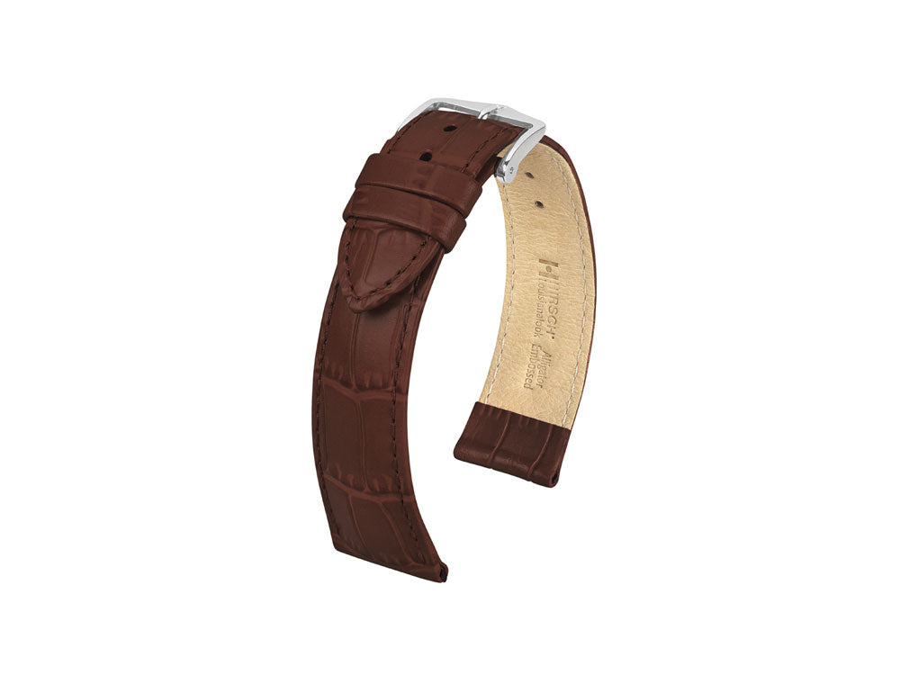 Hirsch Louisianalook Exotic embossed leather Strap, Brown, 22 mm, 03427010-2-22