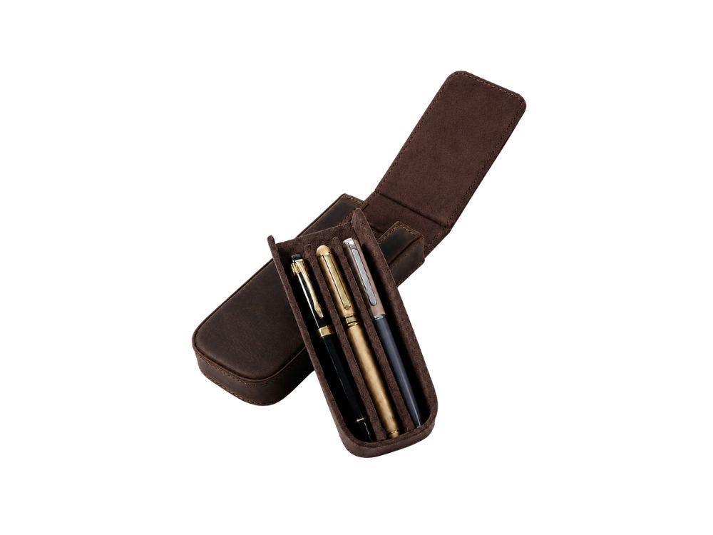 Iguana Pen Case Brown for 3 writing items, PEN-CASE-BROWN-3