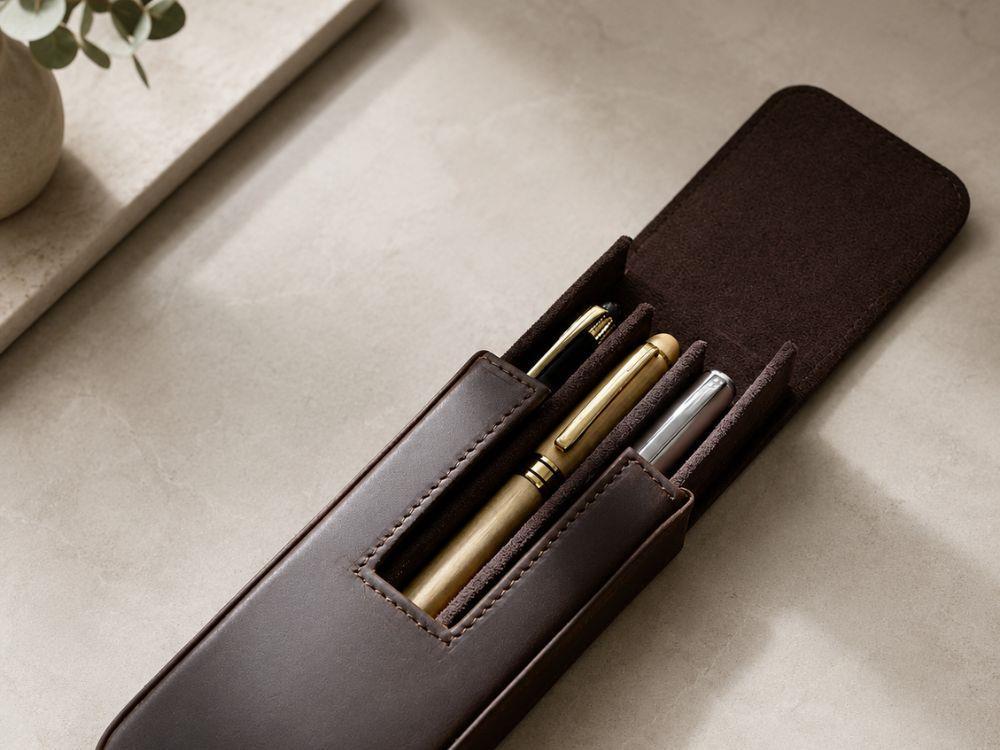 Iguana Pen Case Brown for 3 writing items, PEN-CASE-BROWN-3