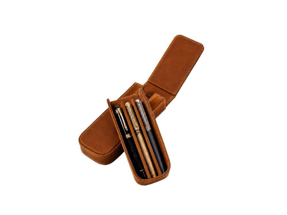 Iguana Pen Case Camel for 3 writing items, PEN-CASE-CAMEL-3