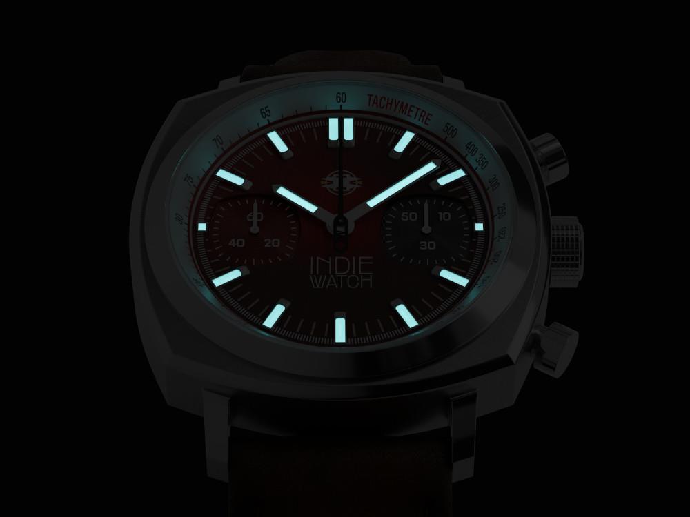 Indie Watch Strum Quartz Watch, Red, 42 mm, Chronograph, 521T