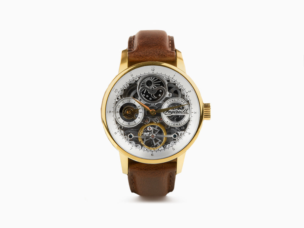 Ingersoll Jazz Automatic Watch, 44mm, Gold, 5 atm, Leather strap 