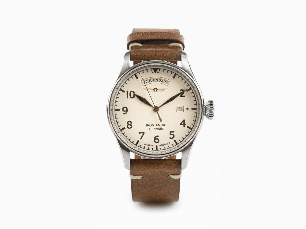 Iron Annie Cockpit Automatic Watch, Beige, 42 mm, Leather, Day and date, 5164-3