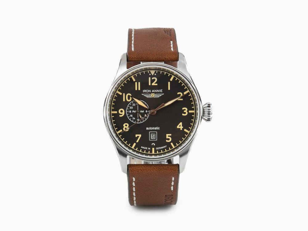 Iron Annie Cockpit Automatic Watch, Black, 42 mm, Leather, Day, 5168-2