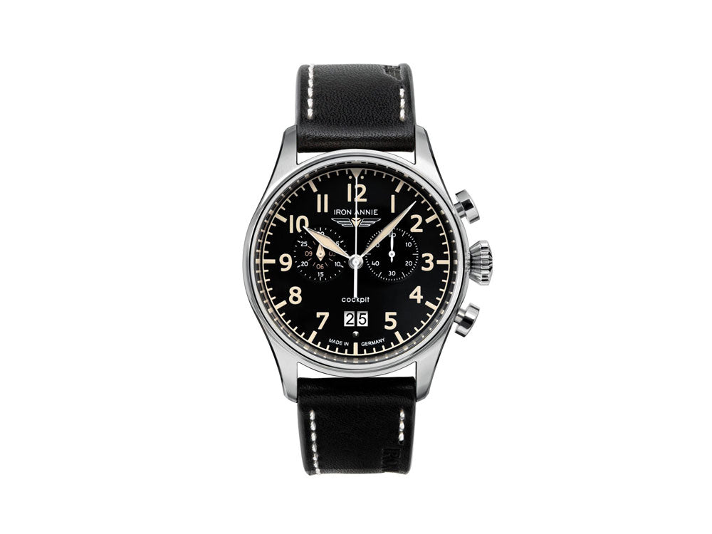 Iron Annie Cockpit Quartz Watch, Black, 42 mm, Chronograph, Day, 5186-2