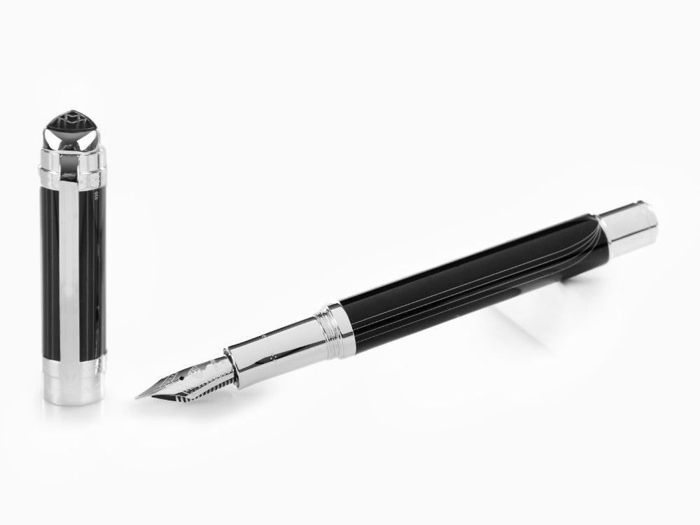 Maybach The Peak I Lustrous Midnight Fountain Pen, Platinum trim, Black