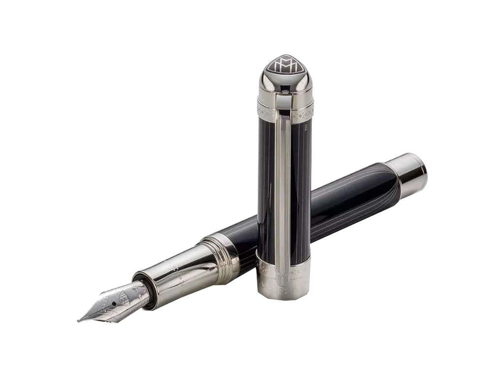 Maybach The Peak I Lustrous Midnight Fountain Pen, Platinum trim, Black