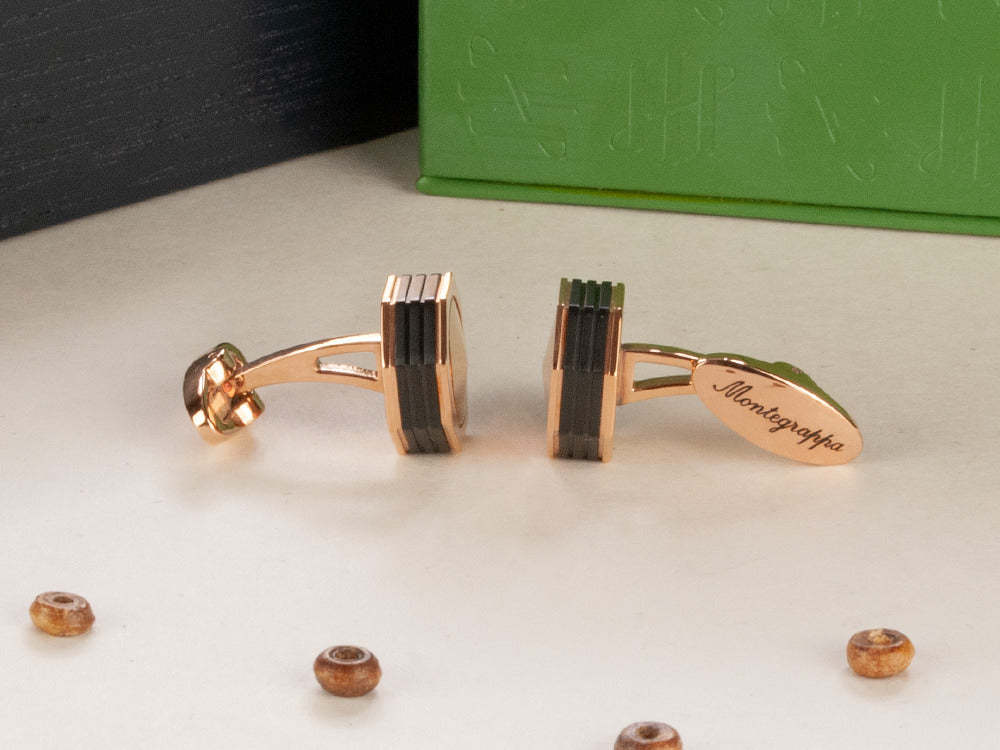 Montegrappa Nero Uno Cufflinks, Rose Gold PVD, Metal, IDNRCLI1