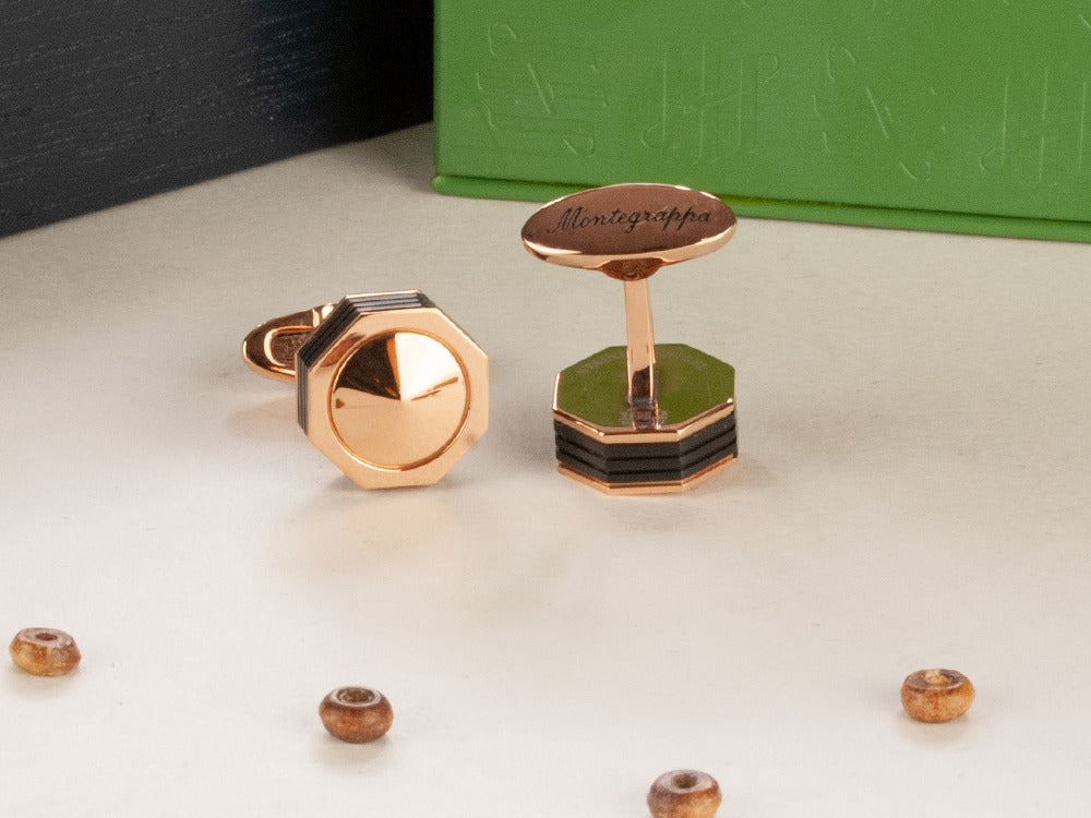 Montegrappa Nero Uno Cufflinks, Rose Gold PVD, Metal, IDNRCLI1