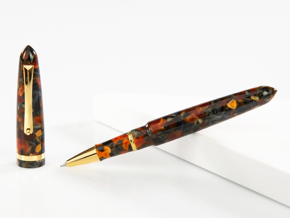 Montegrappa Venetia Plume Agate Rollerball pen, Orange, Gold plated, ISVENRAJ