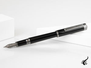Montegrappa Zero Fountain Pen, Black Resin, Steel, Ruthenium, ISZET-BL