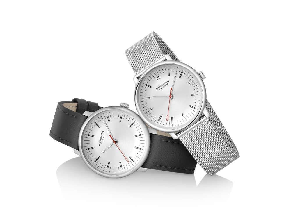 Mondaine Doppio Quartz Watch, White, 33 mm, MLE.33110.SM