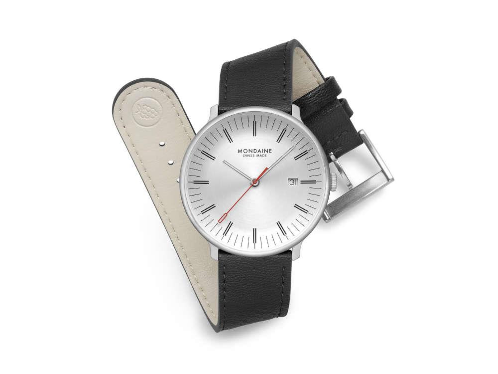 Mondaine Doppio Quartz Watch, White, 41 mm, MLE.41210.LBV