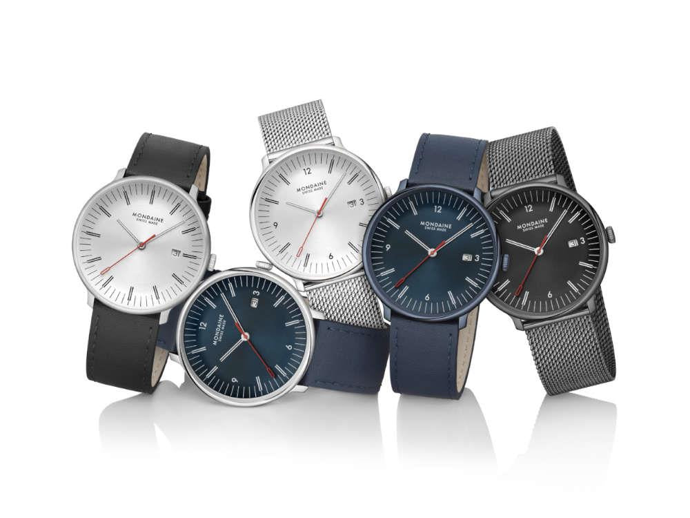 Mondaine Doppio IP Gun Quartz Watch, Black, 41 mm, MLE.41220.SM