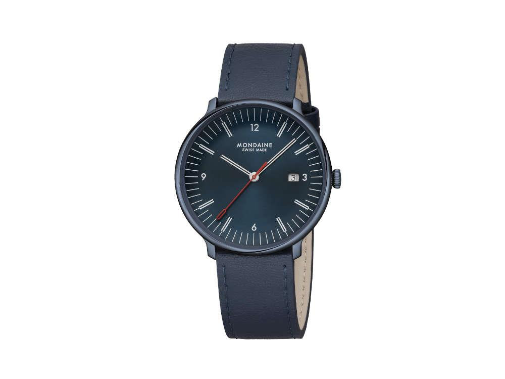 Mondaine Doppio IP Quartz Watch, Blue, 41 mm, MLE.41240.LDV