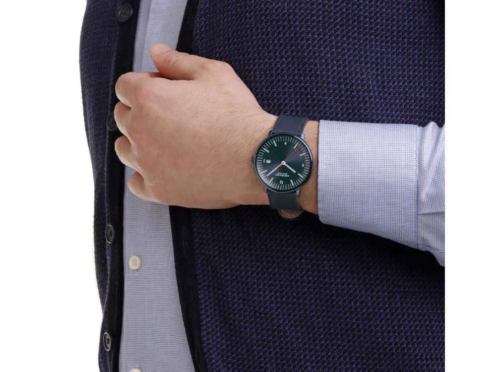 Mondaine Doppio IP Quartz Watch, Blue, 41 mm, MLE.41240.LDV