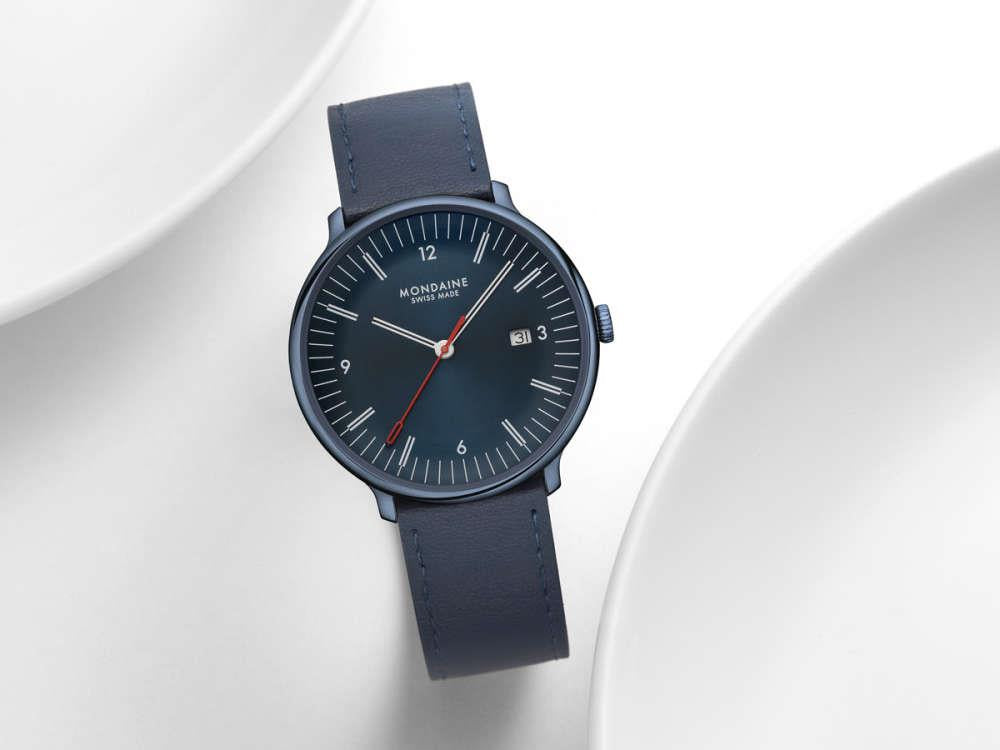 Mondaine Doppio IP Quartz Watch, Blue, 41 mm, MLE.41240.LDV