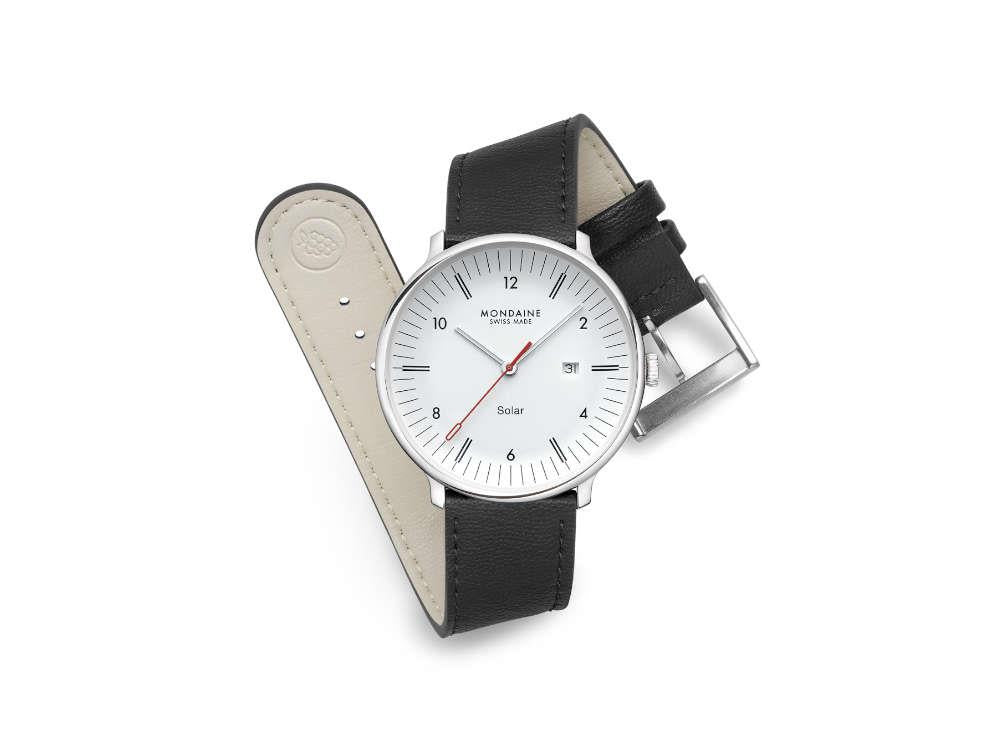 Mondaine Doppio Quartz Solar Watch, White, 41 mm, MLE.41910.LBV