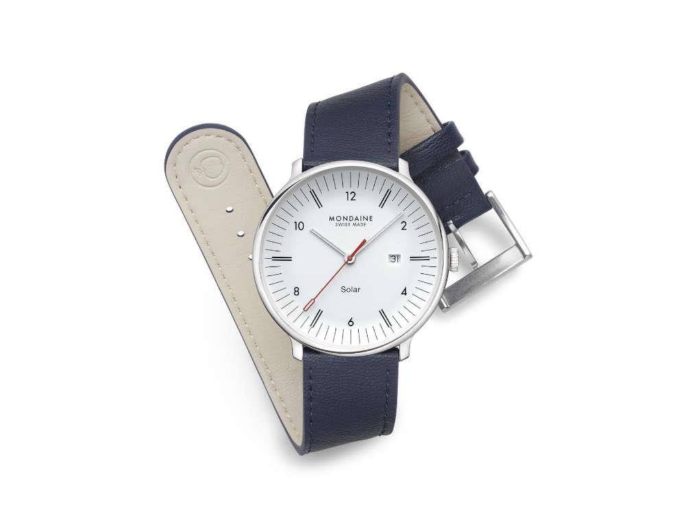 Mondaine Doppio Quartz Solar Watch, White, 41 mm, MLE.41910.LDV