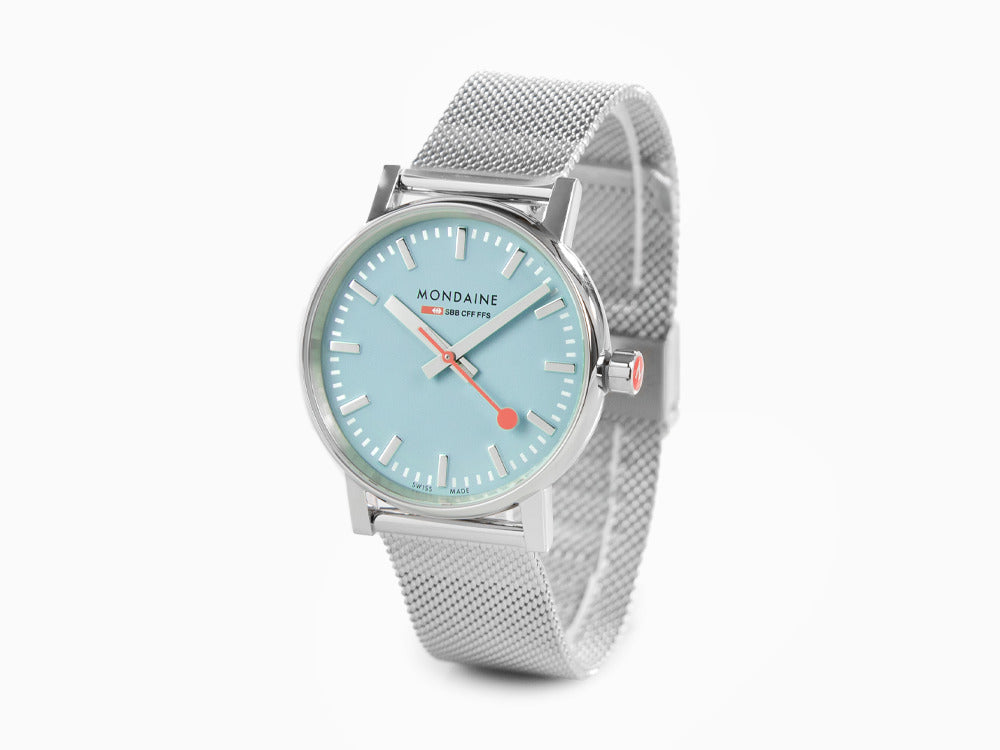 Mondaine SBB Evo2 Turquoise Lake Quartz Watch, Blue, 35 mm, MSE.35140.SM