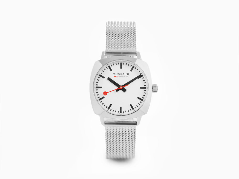 Mondaine Cushion Quartz Watch, White, 31 mm, MSL.31110.SM