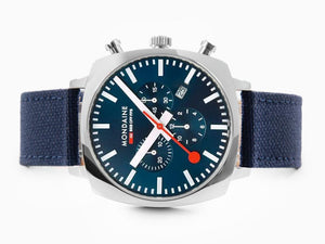 Mondaine Cushion Quartz Watch, Blue, 41 mm, Fabric strap, MSL.41440.LD.SET