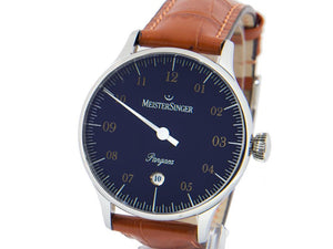 Meistersinger Pangea Date Automatic Watch, 40 mm, Blue, Leather, PMD908