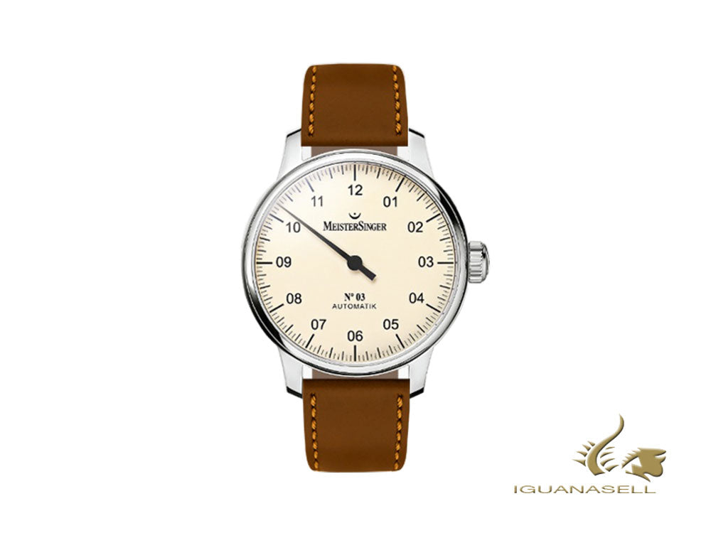 Meistersinger N3 Automatic Watch, ETA 2824-2, 43mm, Ivory, 38 Hours, AM903-SCF03