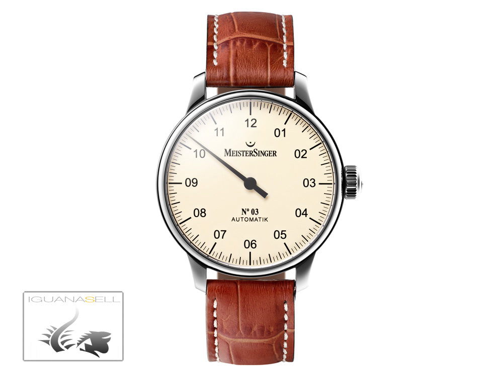 Meistersinger N3 Automatic Watch, ETA 2824-2, 43mm. Brown Leather strap, AM903