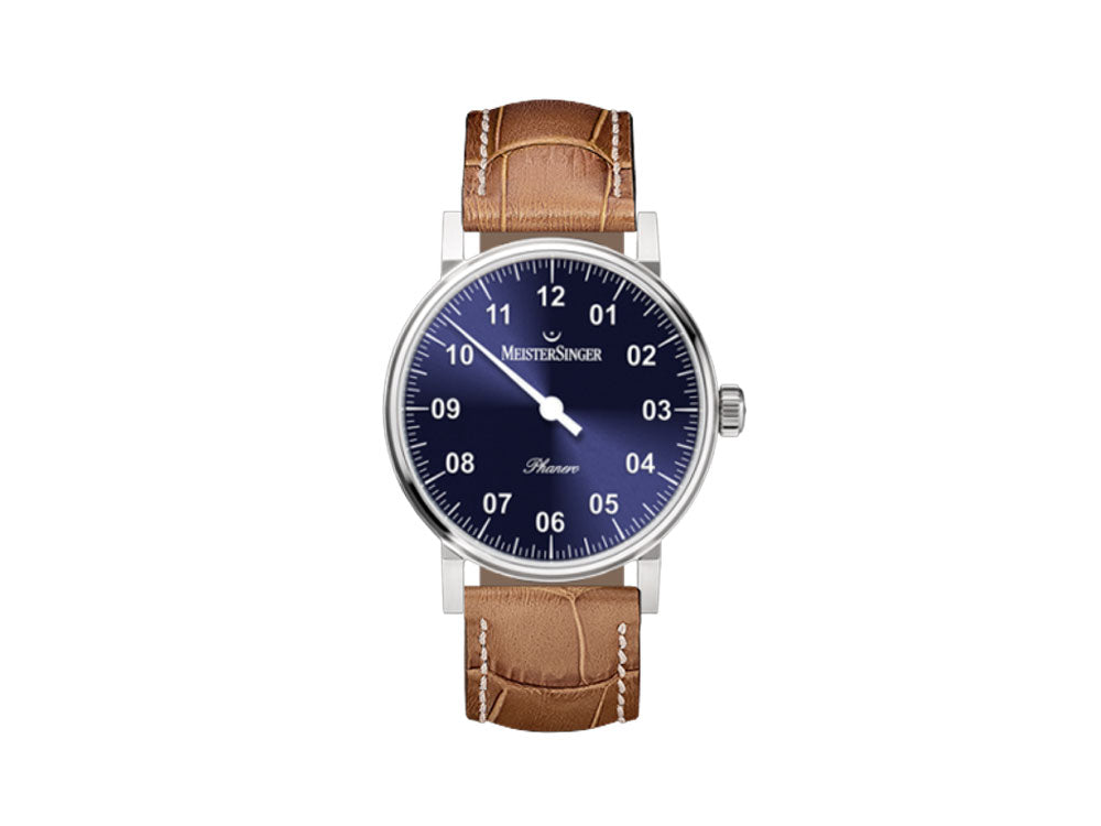 Meistersinger Phanero Watch, Manual winding, SW 210, Blue sunburst, PH308-SG13