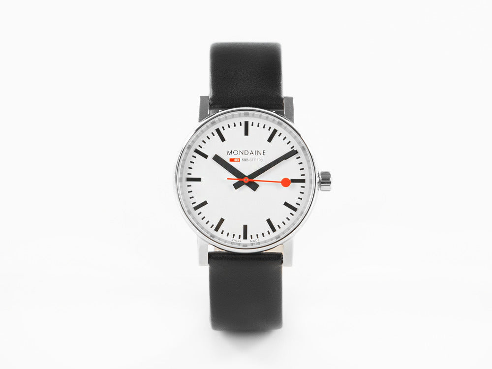 Mondaine SBB Evo2 Quartz Watch, White, 35 mm, Leather strap, MSE.35110.LB