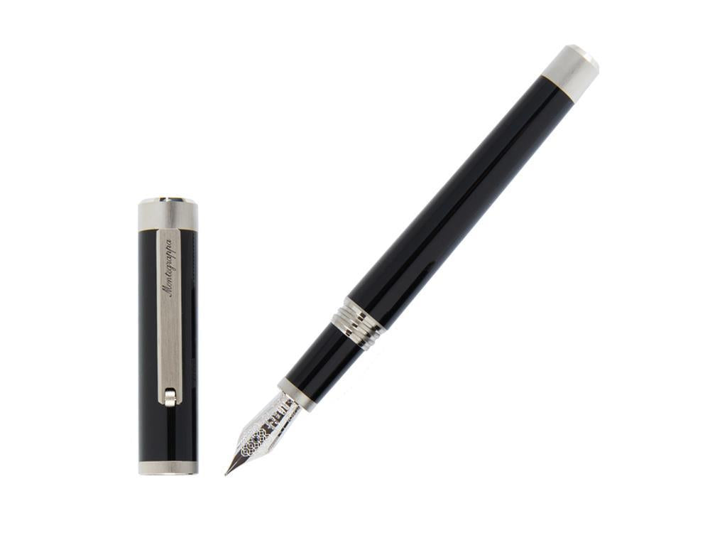 Montegrappa Zero Fountain Pen, Black, Palladium IP, 14K Gold, ISZEI-4P