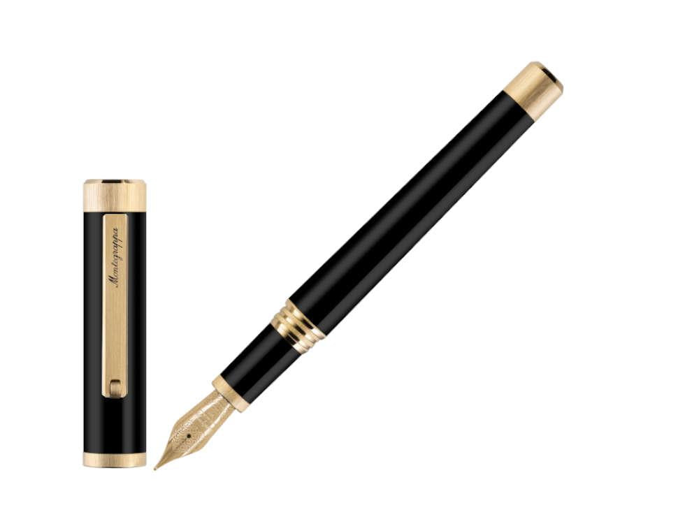 Montegrappa Zero Fountain Pen, Black Resin, Yellow gold trims, ISZEI-4Y