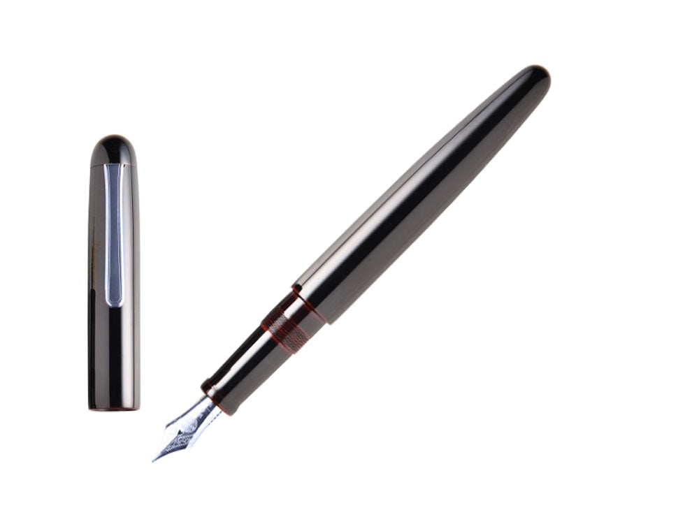 Nakaya Writer Long Fountain Pen Kuro-Tamenuri, Ebonite, Rhodium plated