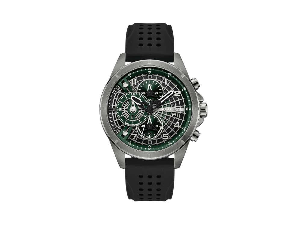 Police Cipher Quartz Watch, PVD Gun Metal, 45 mm, Green, PEFGO0000101