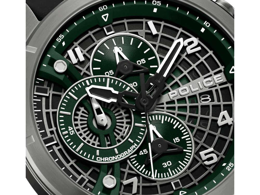 Police Cipher Quartz Watch, PVD Gun Metal, 45 mm, Green, PEFGO0000101