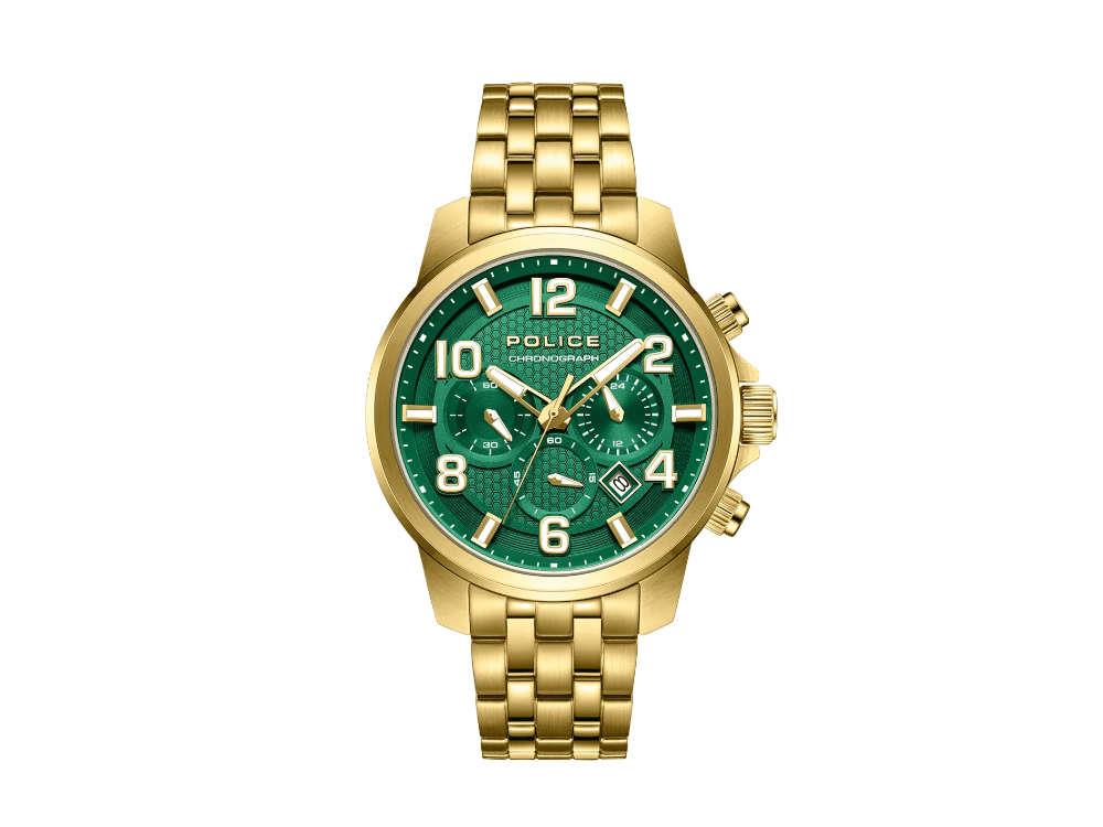 Police Belem Quartz Watch, PVD Gold, 43 mm, Green, PEWGI0000304